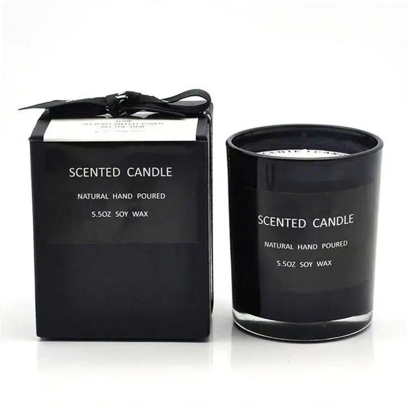 Vaso di candela in vetro nero lucido opaco di lusso personalizzato da 8 once con coperchio e scatola