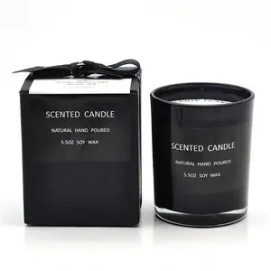 Benutzer definierte Luxus 8oz leeren Behälter matt glänzend schwarz Glas Kerzen glas mit Deckel und Box