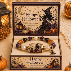 Halloween Gift Charm <b>Bracelet</b> Natural Chalcedony Ghost Pumpkin Tube Color-Printed Pendant Unisex Halloween Pumpkin <b>Bracelet</b> - Product Image 2