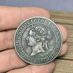 Deep pit Green bordado Hong Kong plata dólar plata esterlina 9 plata para hacer que la antigua reina Victoria como Hong Kong uno