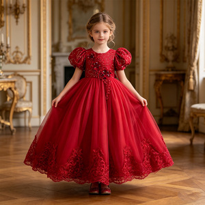 Robe tutu rose en satin MQATZ, dernière collection, pour filles de 4 à 9 ans, longueur genou, coupe trapèze, à volants, imprimé floral, pour fêtes, anniversaires, mariages, ODM - Product Image 1