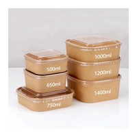 Barquettes jetables noires imprimées avec logo pour la restauration rapide, contenants à emporter, plateau de 500 ml, bol carré en papier kraft pour salade et ramen