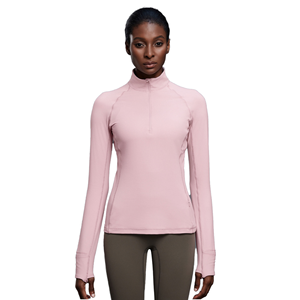 Haut de sport pour femme à col montant et demi-zip, avec logo personnalisé, manches longues, coupe régulière, pour Pilates et Yoga, avec passe-pouces, respirant, en Spandex - Product Image 2