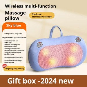 Almohada masajeadora de cuello inalámbrica inteligente en forma de U, almohada de viaje portátil para la cabeza y la cintura, cojín trasero Shiatsu para el hogar