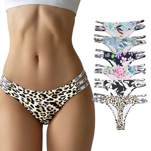 Morcoda YIWU da <span class=keywords><strong>donna</strong></span> Bikini Sexy traspirante maturo a vita bassa lavorato a maglia con motivo stampato Logo Open Womens Sexy <span class=keywords><strong>slip</strong></span> in seta di ghiaccio - Product Image 1