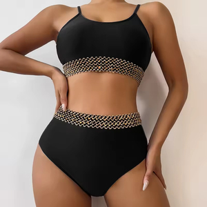 Nuevo Traje de Baño de Dos Piezas de Color Sólido, Bikini Sexy con Cuello Halter y Cintura Alta para Mujer - Product Image 4