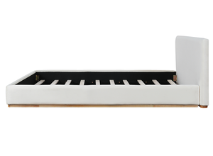 Lit rembourré moderne réglable avec cadre en rotin, idéal pour appartement, taille King, blanc - Product Image 3