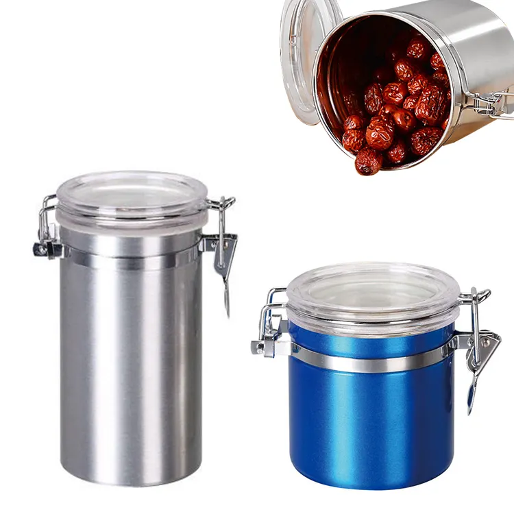 Contenedor de té de azúcar, bote de Metal de aluminio para almacenamiento de alimentos sellados, contenedor de almacenamiento de cereales acrílico, recipiente hermético de cocina con tapas