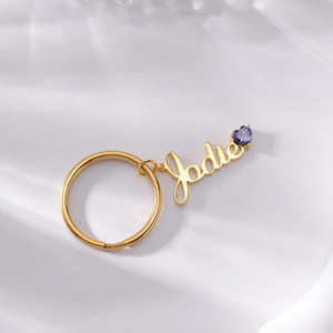 Colgante personalizado de acero inoxidable grabado con nombre en inglés, de gran venta transfronteriza, y llavero con piedra de nacimiento. - Product Image 2