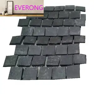 中国黑色玄武岩立方体石材天然拼块砖，用于花园铺装
