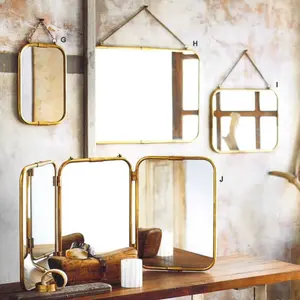 中国供应商壁挂式黄金矩形钩顶墙板带链条的镜子
