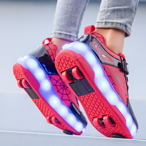 Spider-Man Led Roller Shoes For Kids With Flashing Lights And Brakes Size 2558 Black Red - Product Image 4