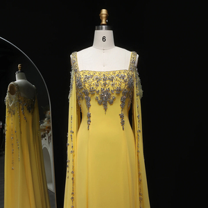 جانمبر LSZ305 نعناع عربي ياقة مربعة أصفر كريستال مساء فستان حفلة موسيقية مع غطاء الرأس - Product Image 6