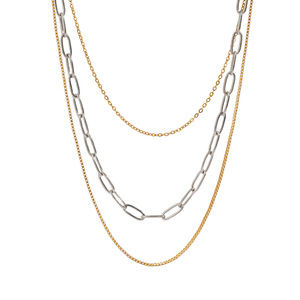 Layered Necklace 18K Gold Stainless Steel Gold Silver Color Block <b>Cross</b> <b>Chain</b> Geometric Multi Layer Fashion Jewelry - Product Image 1