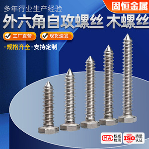 Tornillos para Madera de Cabeza Hexagonal Sólidos y Resistentes, Acero Inoxidable 304 DIN571, Totalmente Roscados, Uso Estándar - Product Image 5