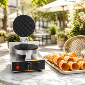 High Efficiency Electric Ice Cream Cone Maker 1200W Stainless Steel Round Waffle Baker for Canteen Hotel and Dessert Shop - Product Image 1