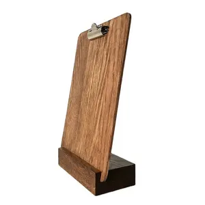 Supporto per Menu con Clip da ristorante in legno trattato con olio OEM angolo tondo con supporto per Base