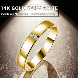 Bague de Fiançailles et de Mariage Minimaliste en Argent S925 Plaqué Or 18K avec 3 Pierres Moissanite VVS Taille Brillant Serties à Plat 4mm - Product Image 2
