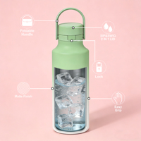 Gourde isotherme à double paroi 16oz 22oz avec double bouchon de boisson, bec verseur à bouton-poussoir et paille, pour la gym, à ouverture moyenne