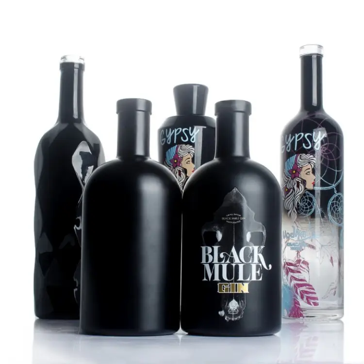 Fabrik preis kunden spezifisches Design leer recycelt 500ml 375ml 200ml Spiritus Schnaps schwarz matt Flasche Olivenöl Glasflasche