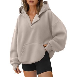 Sudadera con Capucha Extra Grande para Mujer, Cuello en V, Felpa, Hombros Caídos, con Bolsillos, Largo Regular, Ropa Casual - Product Image 1