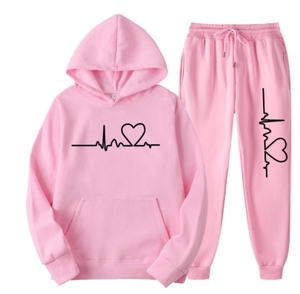 Completo da <span class=keywords><strong>uomo</strong></span> in pile con cappuccio Autunno Inverno 2026, Tuta sportiva trendy con motivo a cuore, <span class=keywords><strong>Abbigliamento</strong></span> casual da <span class=keywords><strong>uomo</strong></span> taglie forti - Product Image 2