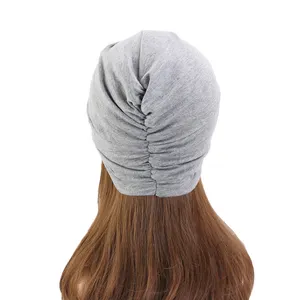 Topi Bonnet Afrika Solid untuk Wanita, Topi Muslim dengan Tudung Kepala, Topi Bonnet Rambut, Topi Simpul Silang Bahan Katun Afrika untuk Wanita