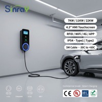 Station de recharge intelligente pour véhicules électriques 7KW 11KW 22KW avec écran 4,3 pouces, Type 1 Type 2, RFID, WiFi, 4G, application, 32A, IP54, chargeur mural pour voiture électrique