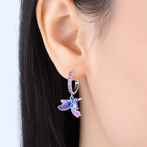 Nouvelles boucles d'oreilles oiseau bleu-violet, design original, accessoires pour boucles d'oreilles pour femmes - Product Image 5
