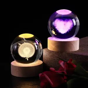 60cm Starry Sky Astronaut Luminous Crystal Ball 3d Carved Small Night Light Wooden Decoration Girl Students Birthday Gift