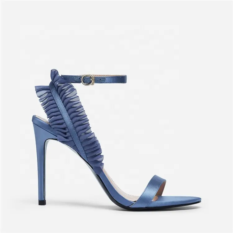 2020 Sommer Neuankömmling hochhackige Schuhe Damen Schnallen riemen blaue Spitze kleine frische Blumen Satin Damen Sandale