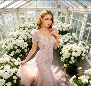 Abito da Sera Lusso <span class=keywords><strong>Donna</strong></span> Rosa Antico con Paillettes, Stile Sirena, Inserti in Rete Trasparente, Scollo a V, Lunghezza al Pavimento, per Damigella d'Onore - Product Image 6