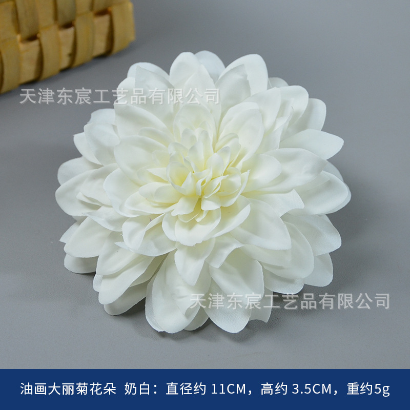 Oil painting of dahlia flowers, milky white