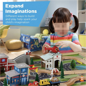 Best Choice Products Large 50in 70-Piece <strong>Train</strong> <strong>Table</strong>, Multipurpose Wooden Toy Activity Play for Children W/Tracks, Reversible - Product Image 5