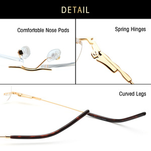 Lunettes sans monture gris-noir pour hommes, monture optique en métal, visage carré, largeur moyenne, verres Plano, modèle SF9002 - Product Image 3