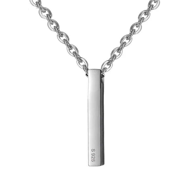 Custom hiphop style men jewelry fashion 925 sterling silver engravable bar necklace wholesale