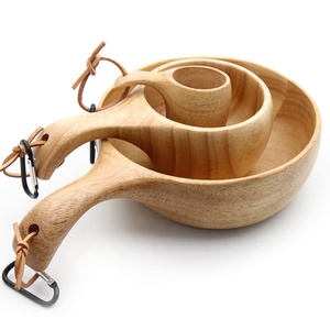 Ensemble de vaisselle en bois de caoutchouc d'extérieur, style nordique, Kuksa, camping, tasse à café en bois, bol à salade, mug - Product Image 1