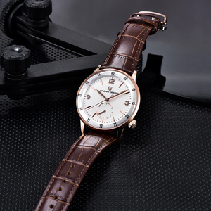 นาฬิกาข้อมือผู้ชาย PAGANI DESIGN 1790 ขนาด 42 มม. ดีไซน์บางเฉียบ หนา 12 มม. สีโรสโกลด์ สายหนังสีดำ กระจกแซฟไฟร์สังเคราะห์ เครื่องจักรกล - Product Image 1