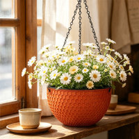 Pot de fleurs suspendu double de luxe traditionnel avec système d'arrosage automatique et trous de drainage, 4,74 L, en PP durable, circulaire, non revêtu