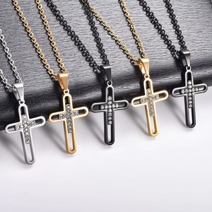 Elegante Collar con Colgante de Cruz de Acero Inoxidable con Incrustaciones de Circonio para Mujeres y Hombres, Joyería Metálica, Amuletos de Fe Cristiana, Cadena, Regalo - Product Image 1