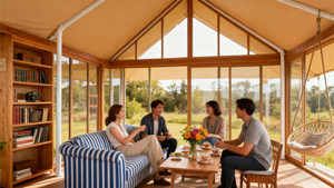 Tente de glamping de luxe semi-permanente à double compartiment, en PVC Oxford imperméable, quatre saisons, ignifuge, avec structure en acier et protection UV, 10m - Product Image 3