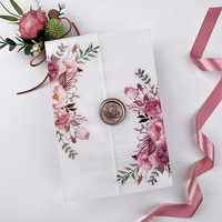 Emballage d'invitation de mariage en vélin imprimé floral de printemps semi-transparent billets de mariage personnalisés