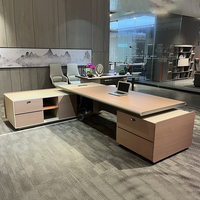 Bureau de direction de luxe moderne en forme de L avec armoire latérale et rangement pour dossiers – Ensemble de mobilier de direction