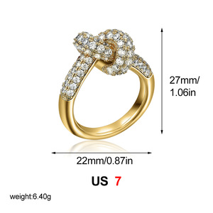 Anillo <span class=keywords><strong>de</strong></span> Cobre Chapado en Oro con Zirconia y <span class=keywords><strong>Diseño</strong></span> <span class=keywords><strong>de</strong></span> Nudo con Cuentas, Joyería <span class=keywords><strong>de</strong></span> Moda Unisex - Product Image 4