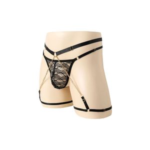 Culotte string sexy en dentelle noire avec chaîne réglable, transparente, lingerie érotique pour homme, été 2023, Saint-Valentin - Product Image 3