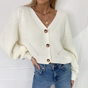 Autumn Winter Women's V-Neck Button Knitwear Sweater <strong>Long</strong> <strong>Balloon</strong> <strong>Sleeve</strong> <strong>Cardigan</strong> - Product Image 6