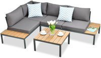 Ensemble de meubles de patio extérieur moderne et confortable pour 5 personnes avec canapé sectionnel à structure métallique pour jardin, cour, balcon et bord de piscine