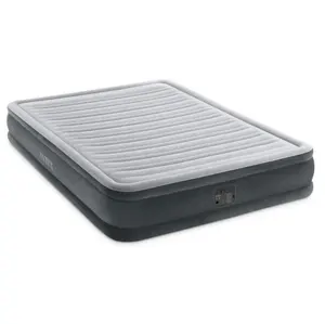 Intex 67770 Stripe Flocking Deluxe Grey & White Double Enlarged Wire Pull Air Bed with Bip