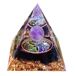 Kogiya <b>Crystal</b> Pyramid Resin Epoxy Ornament With Purple Sphere And <b>Tree</b> Of Life Internal Engraving For Home Decoration - Product Image 5