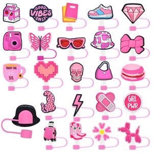Adorno de Plástico Rosa de 10mm para Pajitas, Personalizado, Creativo, Decorativo para Fiestas, con Cubierta Antipolvo, Diseño de Sombrero de Paja, Superventas - Product Image 1